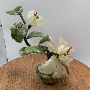 Chinese Vintage Jade Flower Carnelian Semi Stone Tree Sculpture